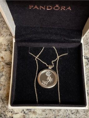 Pandora Silver 'Love' Round Locket Necklace with Heart Motifs